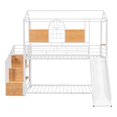 thumbnail image 3 of Aukfa Twin over Twin Bunk Bed with Slide, Metal House Bunk Bed with Staircase and Shelves for Kids - White, 3 of 8