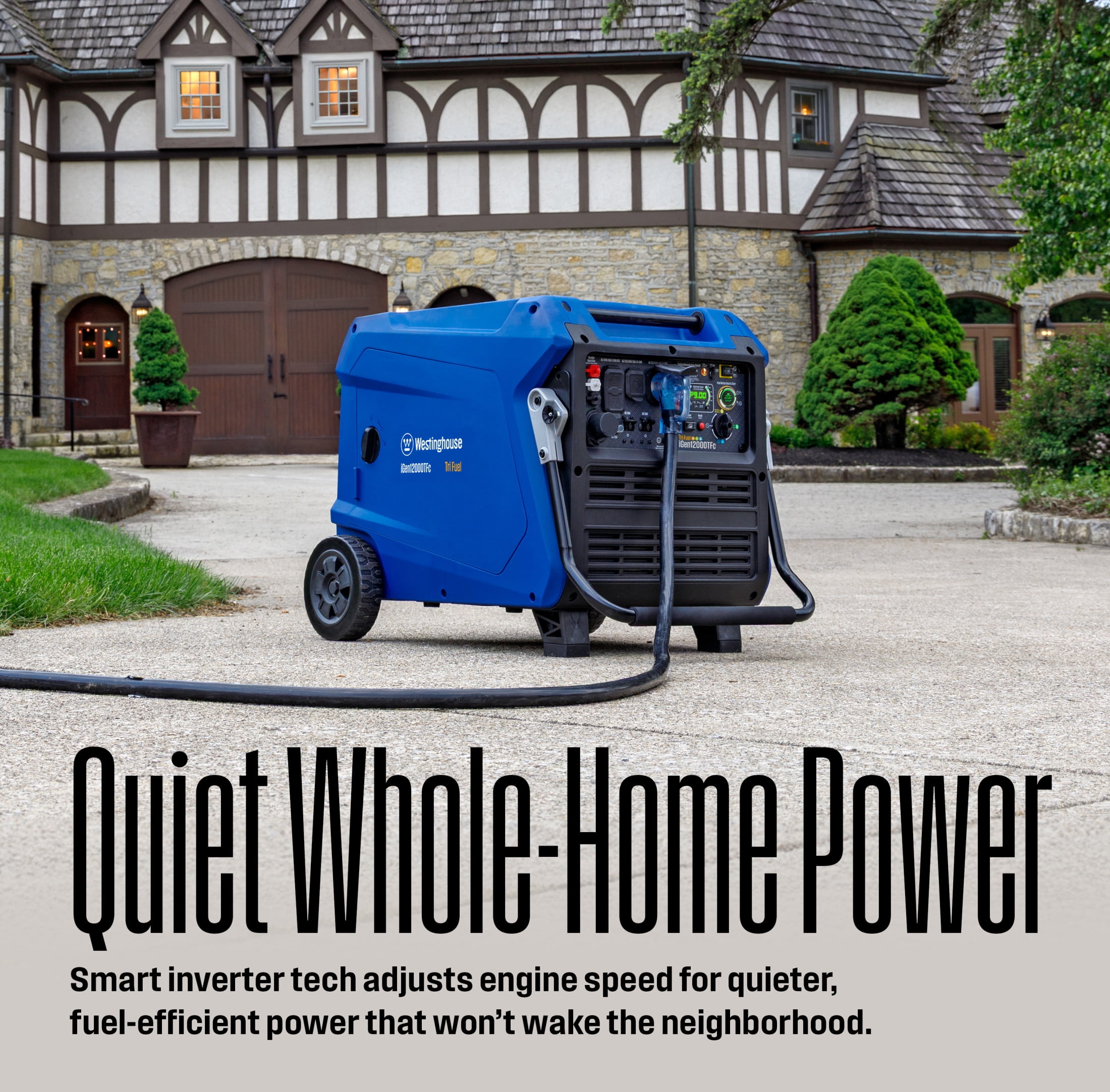 Westinghouse 12,000 Peak Watt Portable Inverter Generator, Tri Fuel, Gas, Propane, Natural Gas Powered, Remote Start with CO Sensor