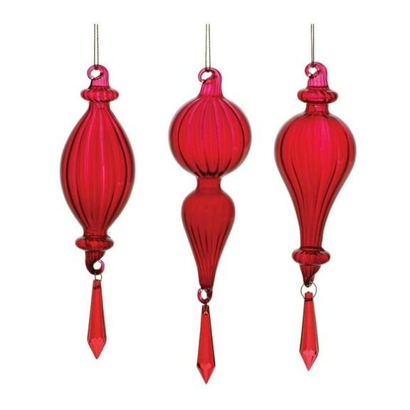 7.5 in. Drop Ornament, Red - Glass - Set of 3