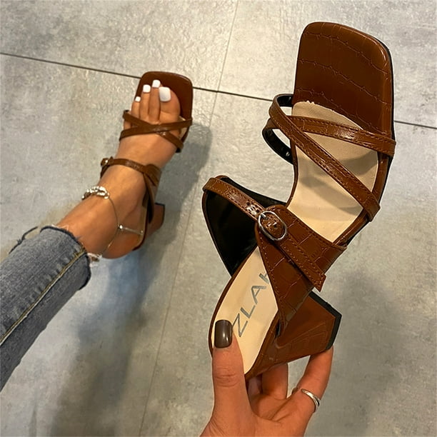 Brown small shop heel sandals