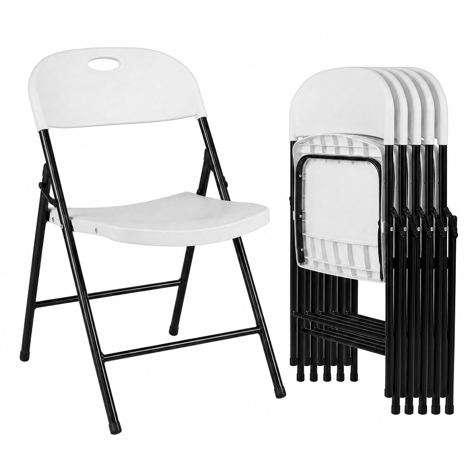 Furnibear Set of 6 Foldable Plastic Chairs with Ergonomic Backrest for Kitchen Dining Room Living Room Home, White