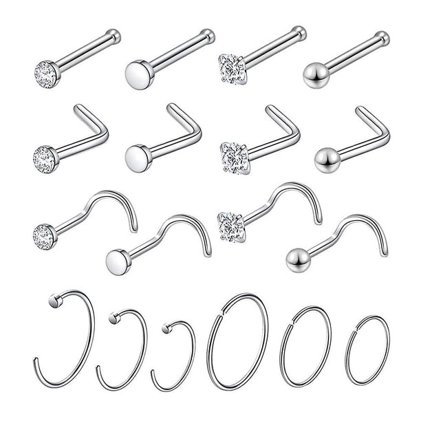 18 Pcs Nose Rings Women Barbell Navel Ring Nose Stud Nose Piercing Stud Nose Piercings