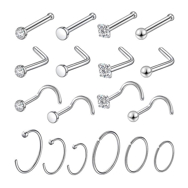 18 Pcs Nose Rings Women Barbell Navel Ring Nose Stud Nose Piercing Stud Nose Piercings