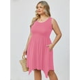 thumbnail image 3 of SHOWMALL Women Plus Size Summer Dress Pleated Sleeveless Sundress Irregular Hem Loose Babydoll Casual Swing T-shirt Dress with Pockets, US Size 2X in Pink, 3 of 11