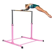 5-Star Gymnastic Kip Bar for Kids, Adjustable 3-5FT, Pink, Heavy-Duty, Home Gym Training Equipment