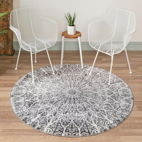 Rugs.com Monte Carlo Collection Rug – 7' Round Dark Gray Medium Rug Perfect For Kitchens, Dining Rooms