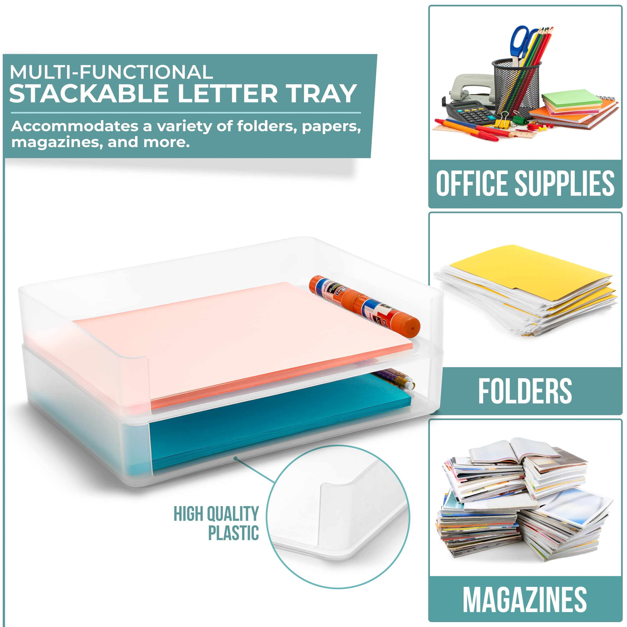 Sorbus Stackable Plastic Letter Tray, Desktop Paper Organizer File Storage, 2 Pack