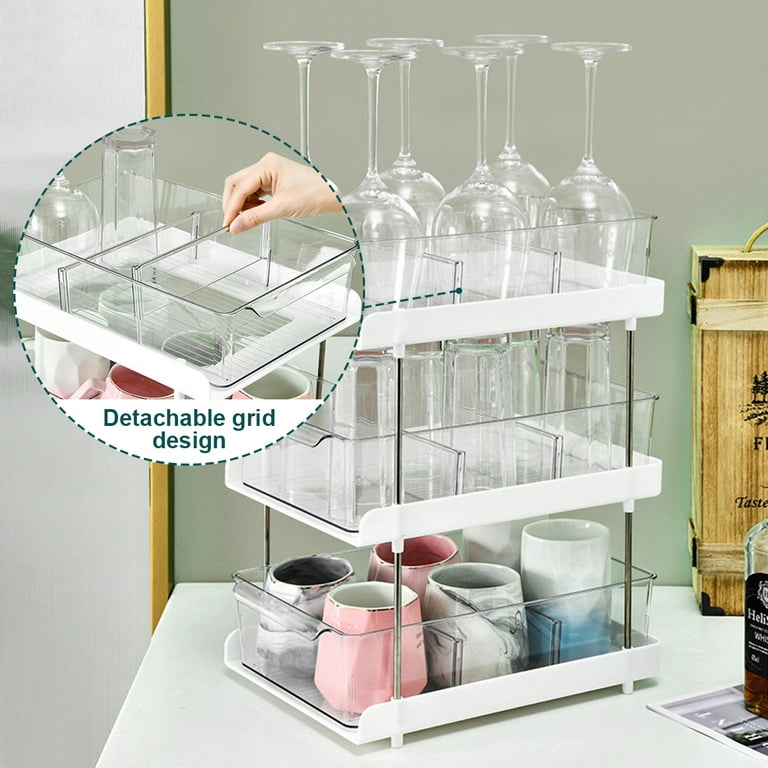  3 Tier Clear Bathroom Organizer with Dividers, Multi