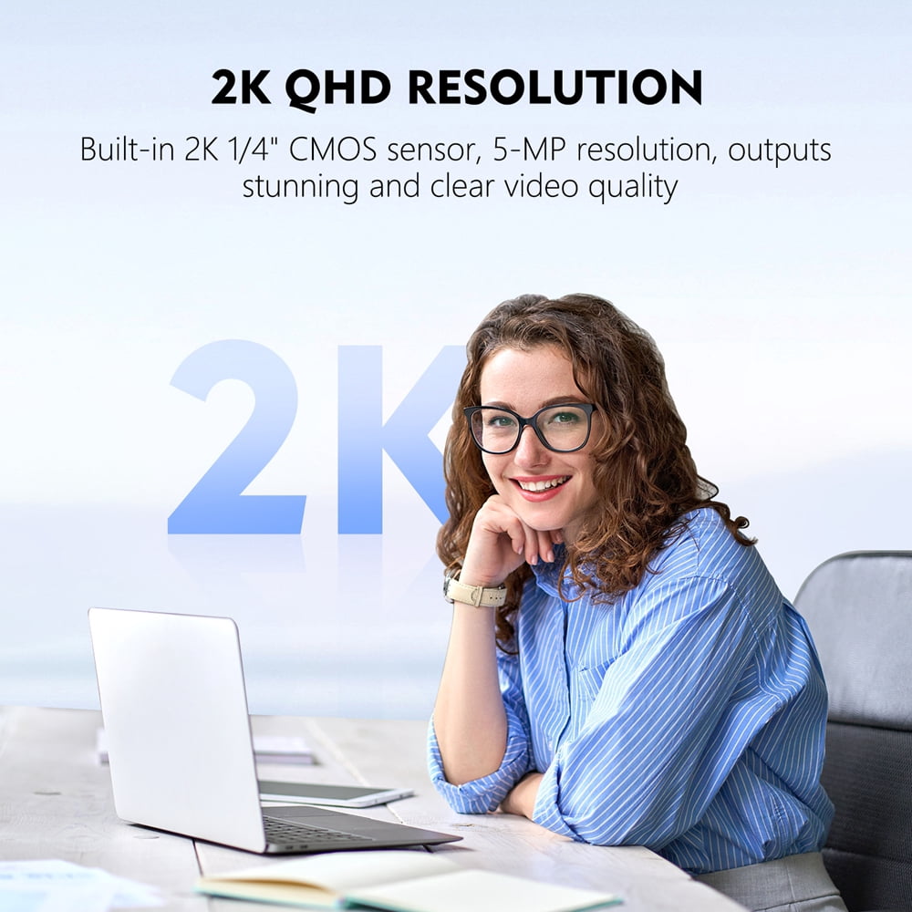 TOALLIN 2K Webcam with Windows Hello, Facial Recognition, Auto-Focus, 5MP QHD USB Camera with Microphone, Noise-Canceling, Privacy Shutter for PC & Laptop