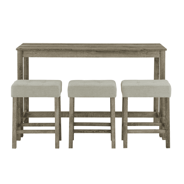 59 Inch Bar Table, Dining Table, Sofa Table with Power Outlet, 3 Upholstered Stools, 4 Piece Bar Table and Chair Set for Living Room, Dining Room, Kitchen