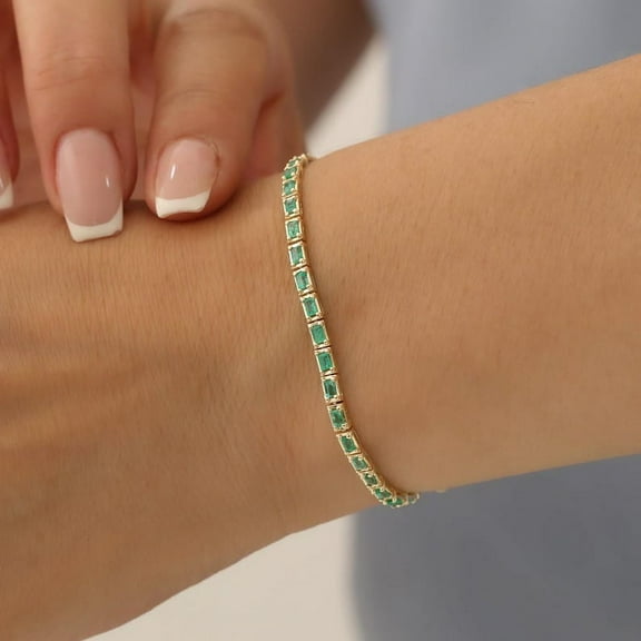 CZ Emerald Tennis Bracelet, Emerald Bracelet, 14k Gold plated, Emerald Tennis Bracelet, Prong Setting
