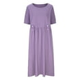 thumbnail image 6 of Casual Dresses for Women Crewneck Short Sleeve Cotton Linen Dress Solid Loose Flowy Vacation Long Dress with Pockets, 6 of 8