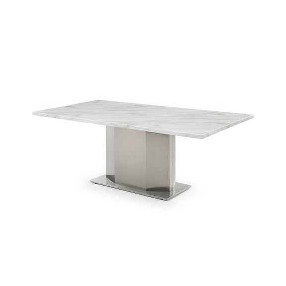 White with Gray Vein Marble Table with Stainless Steel Base
