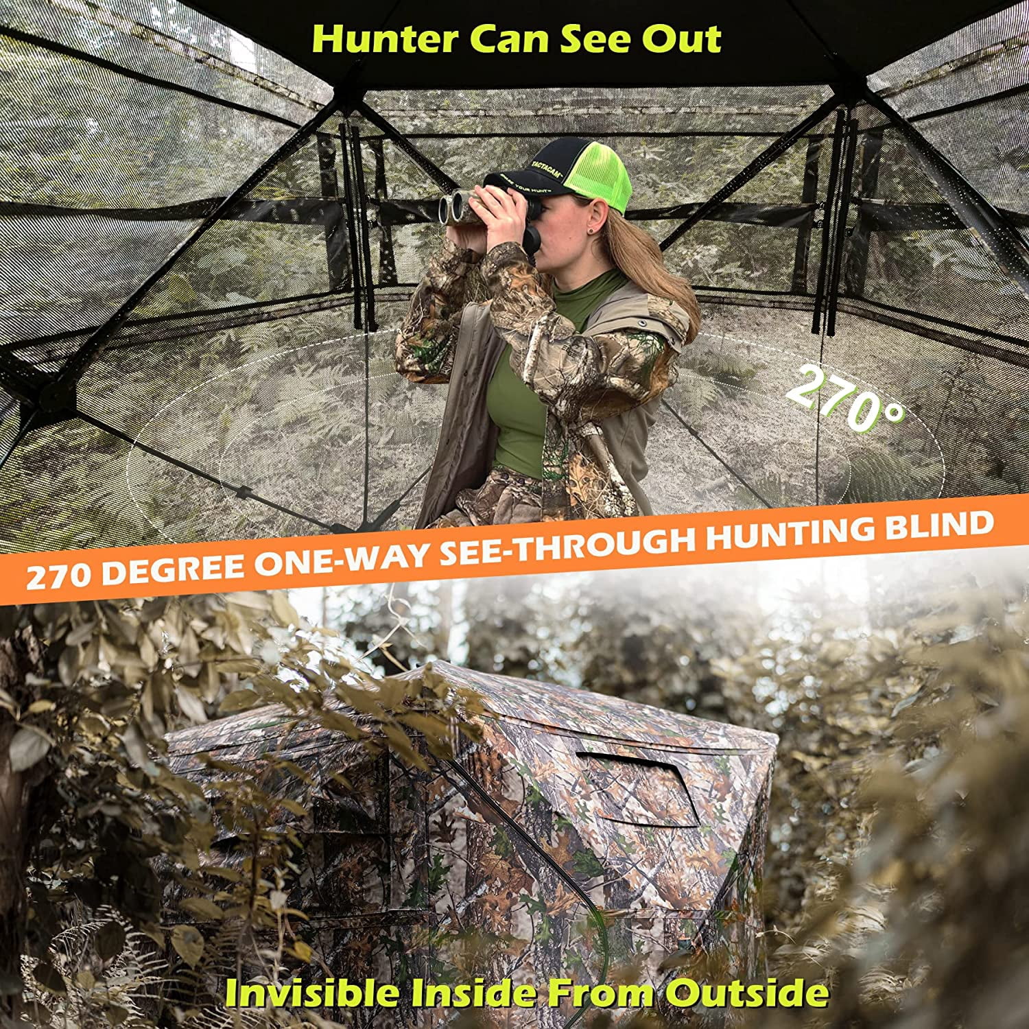 DARCHEN Hunting Blind See Through with Carrying Bag, 2-3 & 3-4 Person Pop Up Ground Blinds 270 Degree, Portable Durable Hunting Tent for Deer & Turkey Hunting (Camouflage)