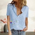 thumbnail image 2 of EQWLJWE Chemises pour Femmes Liquidation Femmes Manches Courtes Décontracté Imprimé Manches Courtes Ample Bouton Col Rabattu Chemise Blouse Unie, 2 of 8