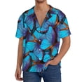 thumbnail image 7 of Lsque Blue Butterflies print Men's Cuban Collar Short Sleeve Shirt Summer Beachwear Casual Button Down Fashionable Vacation Leisure Shirt-XX-Large, 7 of 7