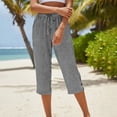 thumbnail image 6 of Summer 3/4 Capris for Women Straighte Leg Loose Capri Pants Elastic Waist Cropped Striped Palazzo Trousers with Pocket Black S, 6 of 6