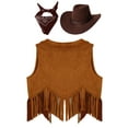 thumbnail image 4 of CHICTRY Kids Western Cowboy Cowgirl 3 Pcs Sets Suede Fringe Sleeveless Waistcoat with Hat Brown 16, 4 of 5