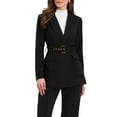 thumbnail image 1 of BLAZER DE TRABAJO CHIC INSPIRADO PARA MUJERES, MANGA LARGA, CON CUELLO, ELEGANTE, CASUAL, CHAQUETA DE TRAJE CON CINTURÓN, NEGRO, 1 of 6