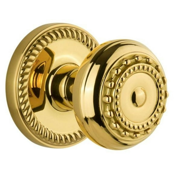 Grandeur Newpar_Psg_234 Newport Solid Brass Rose Passage Door Knob Set - Brass