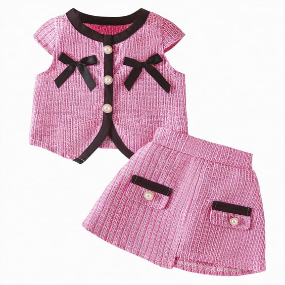 Sgkm Baby Outfits Girl Print Cropped Shirts Jacket Skirt Set Tea Party Suits Elegant 2 Piece Outfits Outer Wear