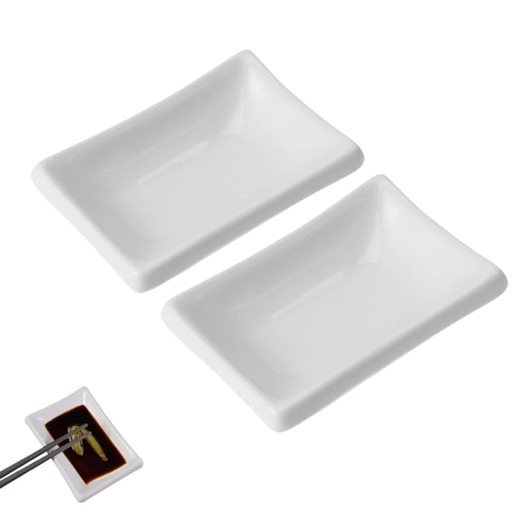 RENACLIPY Set of 2 White Ceramic Sauce Dipping Plates for Sushi, Appetizers, and Snacks Serving Trays