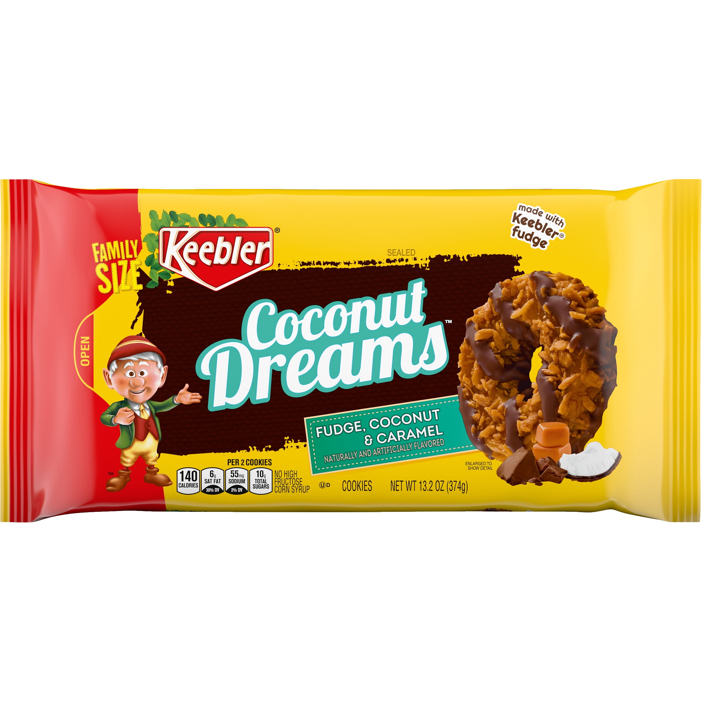 Keebler Coconut Dreams Fudge, Coconut & Caramel Cookies, Family Size, 13.2 oz