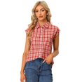 thumbnail image 1 of Camisa A Cuadros Con Cuello Abotonado Con Pu?os Enrollados Y Botones Rojos M, 1 of 6