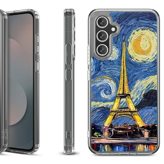 Shockproof Protective Phone Case Cover for Samsung Galaxy S25 FE, by OneToughShield - Starry Night Eiffel