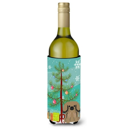 

Carolines Treasures BB4227LITERK Merry Christmas Tree Pekingnese Tan Wine Bottle Beverge Insulator Hugger Wine Bottle