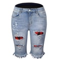 thumbnail image 2 of Pantalones cortos de verano de talle medio para mujer, pantalones cortos desgastados con cremallera y botones elásticos informales a la moda con bolsillos, 2 of 5