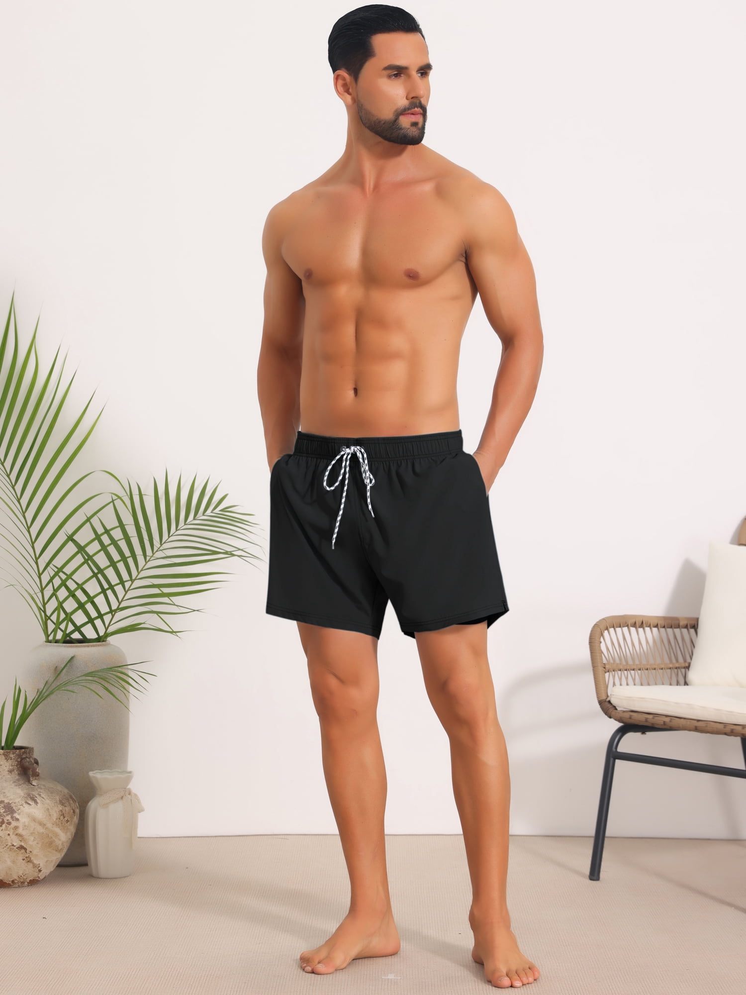 DARING DIVA Men's Board Drawstring Waist Stretch Liner Pool Beach Shorts 28 Black