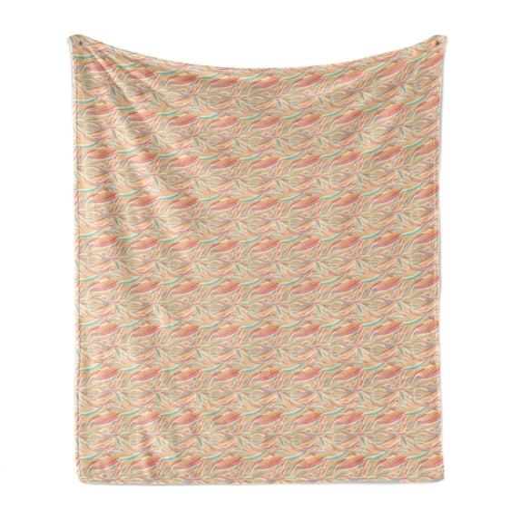 Autumn Soft Flannel Fleece Throw Blanket, Fall Leaves in Pastel Color Tangled Windy Foliage Flow Growth Surreal Pattern, Cozy Plush for Indoor and Outdoor Use, 50" x 60", Multicolor, by Ambesonne