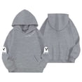 thumbnail image 2 of Krdevn Girls Halloween Spooky Season Hoodie Simple Ghost Sleeve Print Script Letter Pullover Sweatshirt Long Sleeve Casual Fall Top with Pocket Grey,9-10 Years, 2 of 3