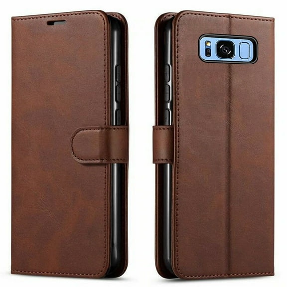 Samsung Galaxy S8 Plus Case, Included [Tempered Glass Screen Protector], Starshop Premium Leather Wallet Pocket Credit Card Slots-Brown