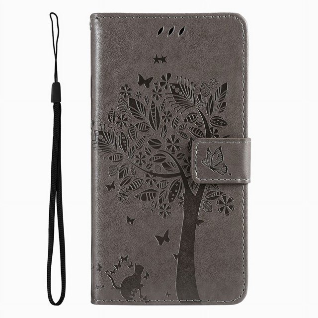 Wallet Case For Huawei P Smart 2018 2019 2020 2021 P8 P9 P20 P30 P40 Lite Pro 2017 Cute Cat Tree Card Slots Protect Cover D06F Grey For P10 Plus