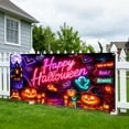 thumbnail image 4 of 13 x 6 FT Halloween Garage Door Cover Banner, Neon Spooky Haunted House Pumpkin Ghost Backdrop, UV Resistant Large Wall Decor for Indoor Outdoor Yard Home Halloween Party Decoration, 4 of 8