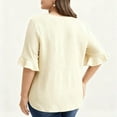 thumbnail image 5 of YUGYXL Women's Loose Fit Plus Size Tops Ruffle 1/4 Sleeve Blouse V Neck Pleated Front Button Down Shirts Casual Tunic Beige XL, 5 of 5