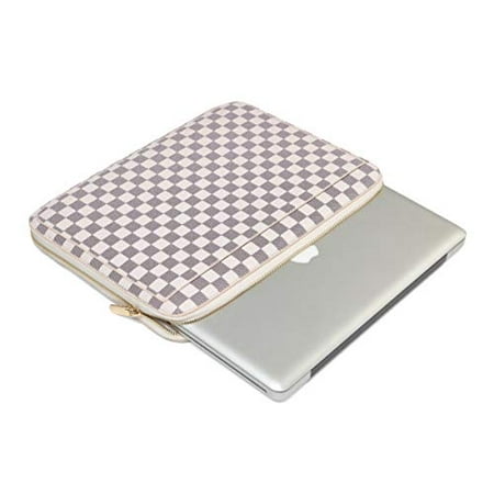 Daisy Rose Checkered Protective Laptop Sleeve case For 13-Inch MacBook pro with slip pocket - Luxury PU Vegan Leather