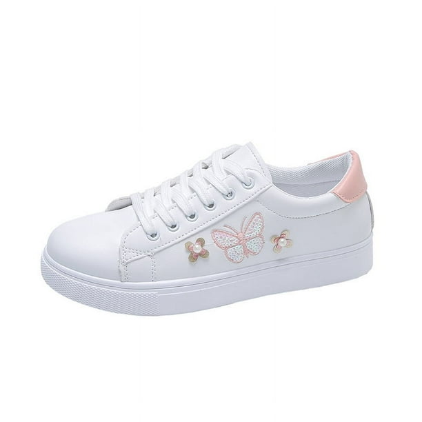Zapatos blancos bordados de primavera y verano, zapatillas planas, zapatos casuales de estilo universitario para mujer, mocasines con cordones