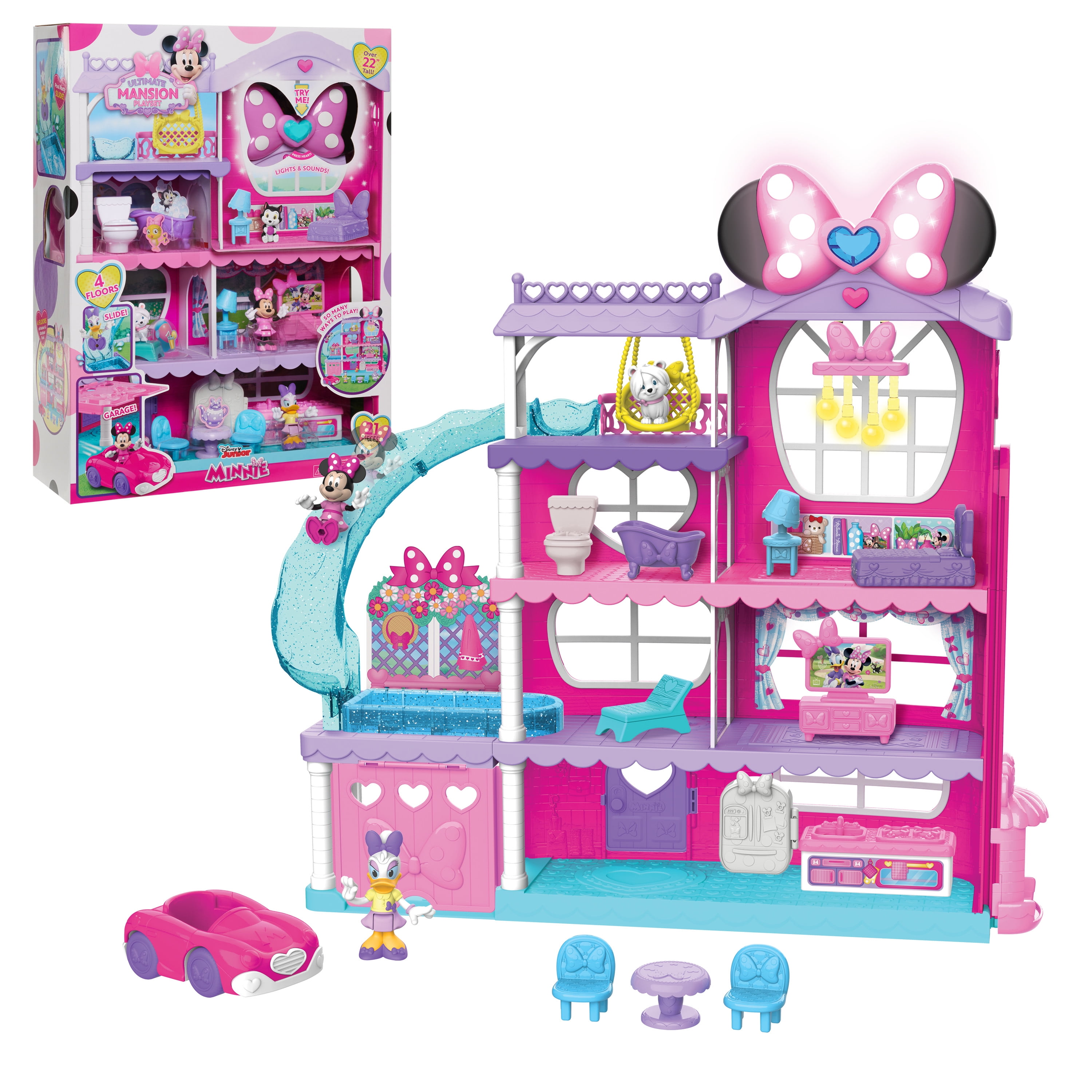 Disney Junior Minnie Mouse Ultimate Mansion 22-inch Playset, Figures, and Accessories, Officially Licensed Kids Toys for Ages 3 Up, Gifts and Presents