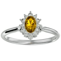 SuperJeweler 2/3 Carat Oval Shape Citrine and Halo Diamond Ring In Sterling Silver For Women