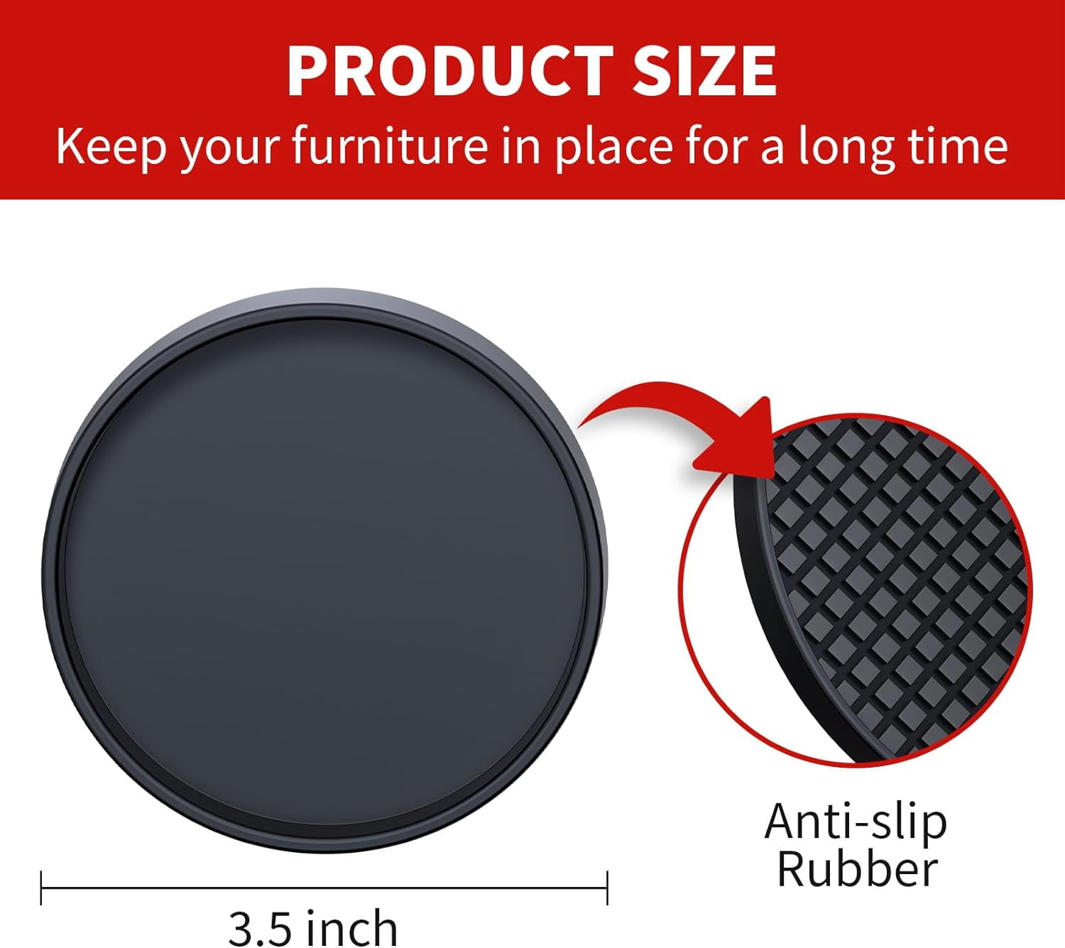 3.5 Inch Non Slip Rubber Furniture Pads for Hardwoods Floors, 16 Pack Round Non Skid Furniture Caster Cups Coasters, Furniture Feet Floor Protectors for Bed Couch Stoppers to Prevent Sliding (Black)