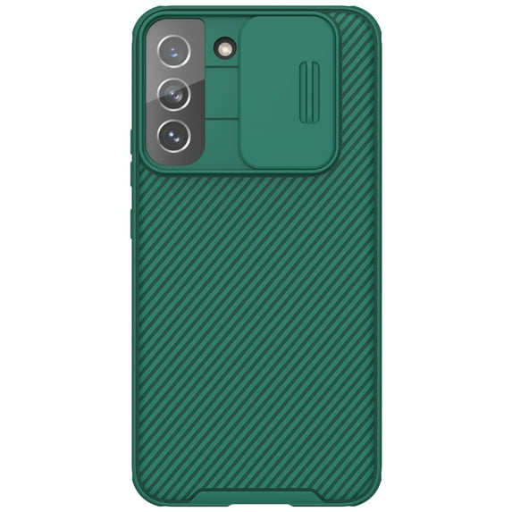 SaniMore Case for Samsung Galaxy S22, Soft TPU & Solid PC Cover Built-in Silde Camera Proction Classic Texture Shockproof Protective Shell for Samsung S22, Darkgreen