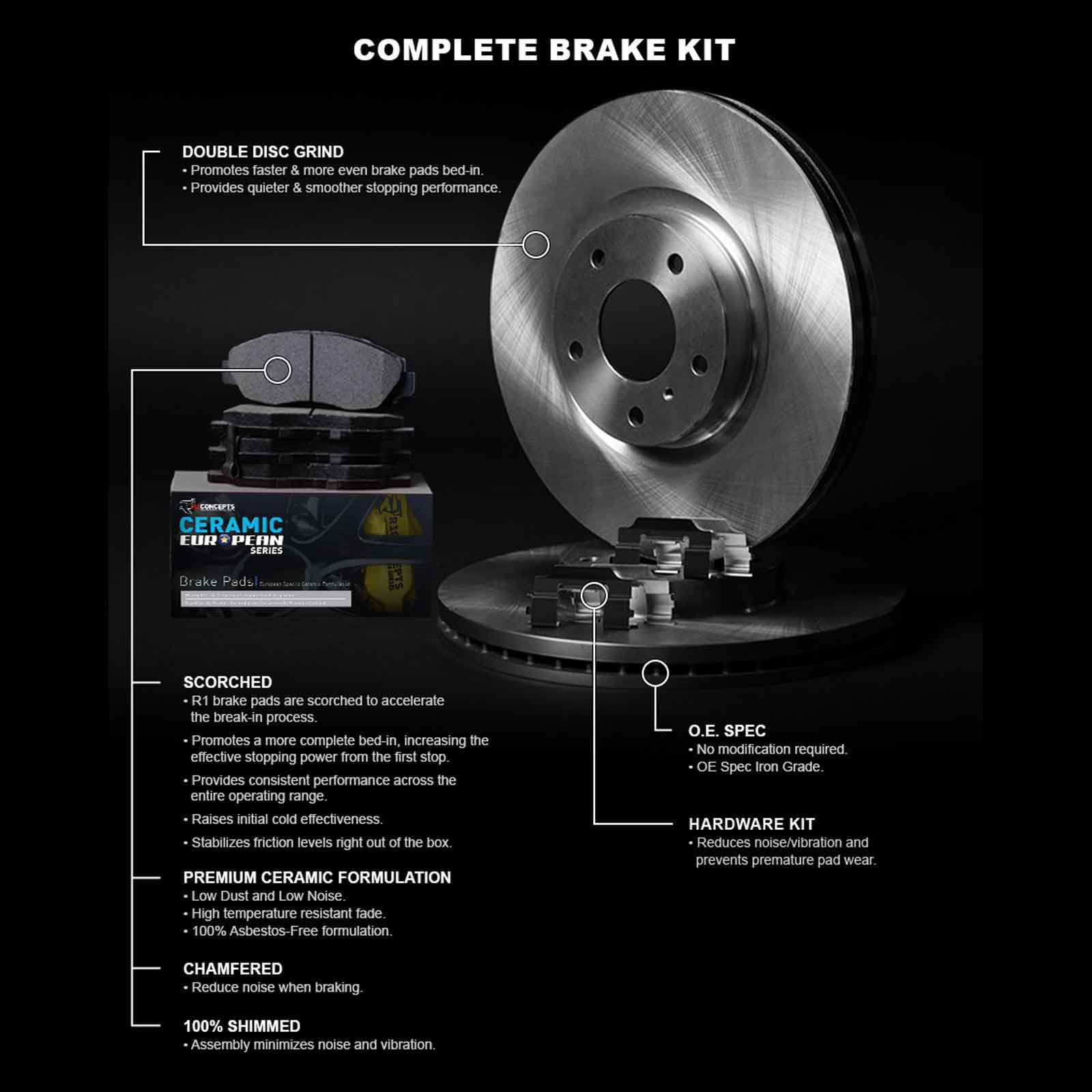R1 Concepts Wfth1 63366 R1 Concepts Brake Rotor Blank With Euro Ceramic Pads & Fits select: 2014-2019 MERCEDES-BENZ CLA, 2014-2015 MERCEDES-BENZ B