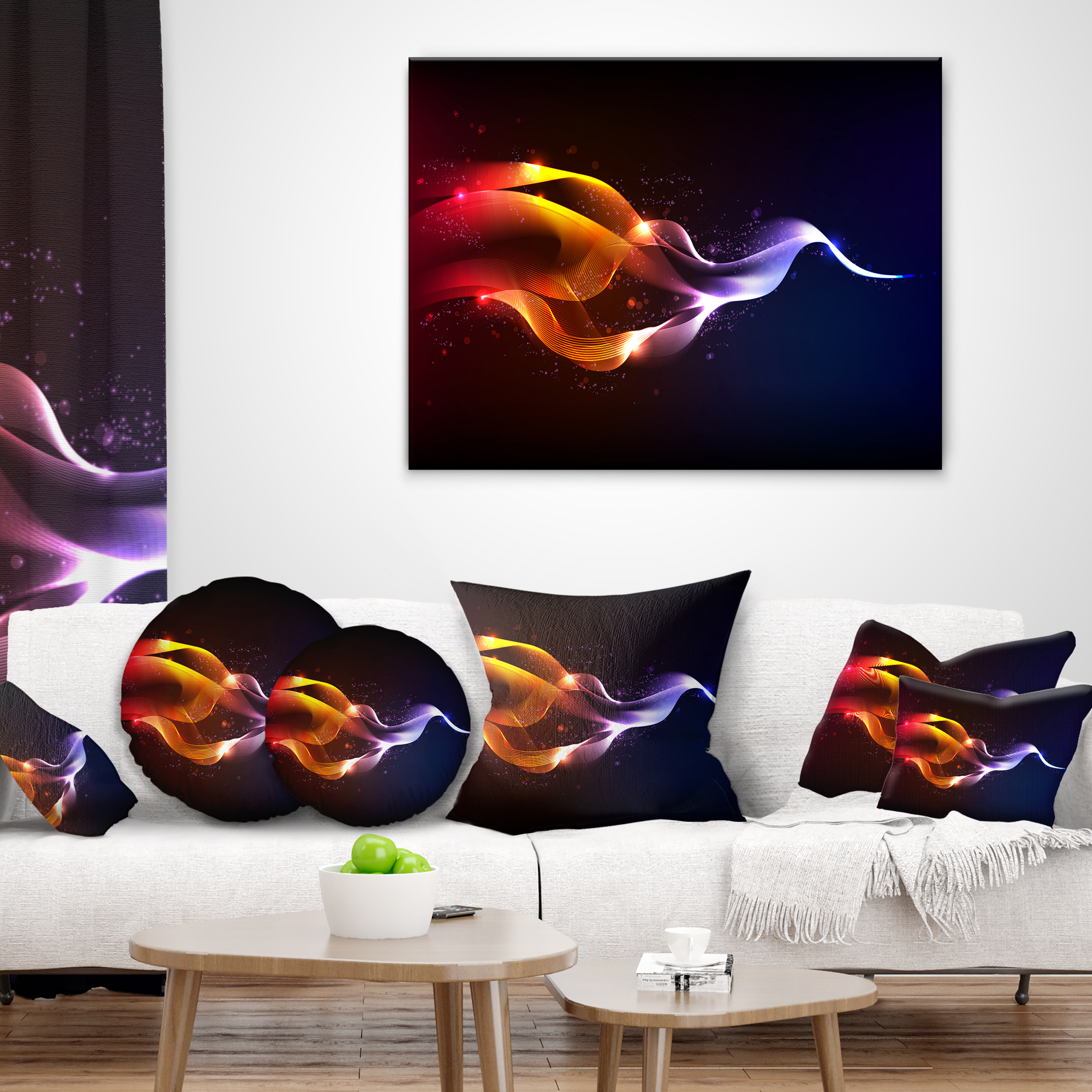 Designart Abstract Vector Waves - Contemporary Throw Pillow - 12x20