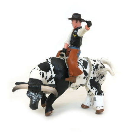 Little Buster Toys 1/16 Black & White Bucking Bull W/ Rider 500276