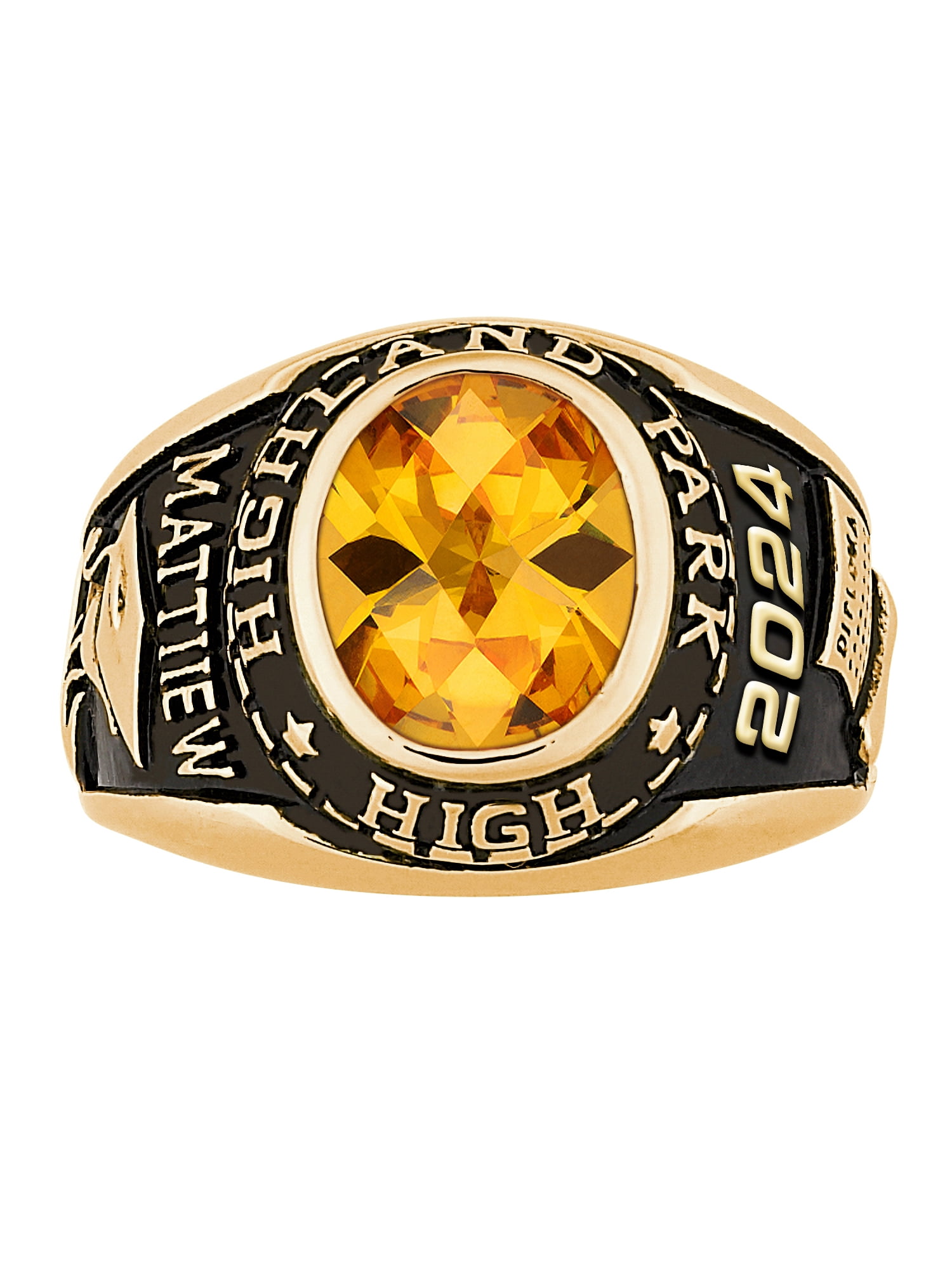 Order Now for 2025 Graduation, Freestyle Men's Yellow Celebrium Classic Oval Checkerboard Birthstone Class Ring, Personalized, High School or College