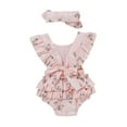thumbnail image 2 of Bagilaanoe Newborn Baby Girl Rompers Flower Print Fly Sleeve Bodysuit + Headband 6M 12M 18M 24M Infant One Piece Jumpsuit, 2 of 9