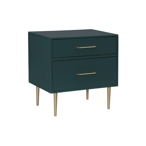 Allora Modern Two Drawer Wooden Nightstand with Two Drawers in Dark Green